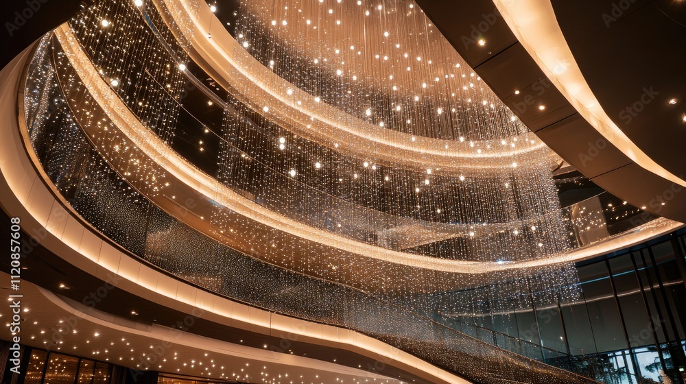 Poster elegant chandelier light patterns in modern architectural interiors with selective focus and shallow
