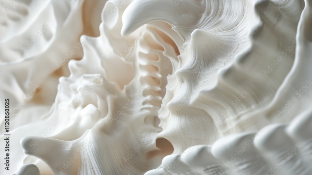 Poster detailed close up of conch strombus shells showcasing intricate textures and soft white tones on a l