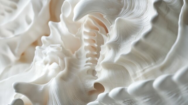 Detailed Close Up of Conch Strombus Shells Showcasing Intricate Textures and Soft White Tones on a Light Background