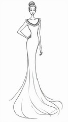 Minimalist One-Line Drawing of a Woman in a Flowing Dress