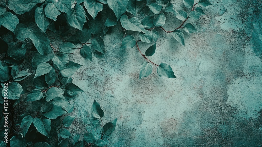 Poster ivy leaves creeping on a textured grunge wall creating an abstract botanical background for design a