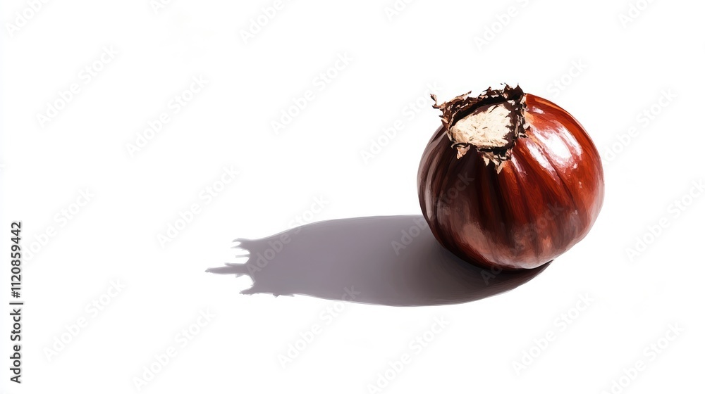 Poster isolated shiny chestnut on a clean white background showcasing its rich color and texture with a sub