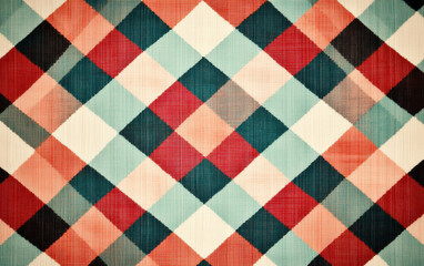 Colorful plaid pattern in warm holiday tones, featuring vibrant diamonds that create cozy and inviting atmosphere. Perfect for festive decor and textiles