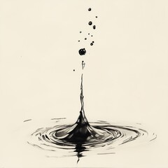Water Drop Impact: Abstract Ink Drawing