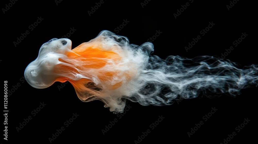 Poster dynamic orange fruit with swirling smoke on a black background creating a striking visual effect of 