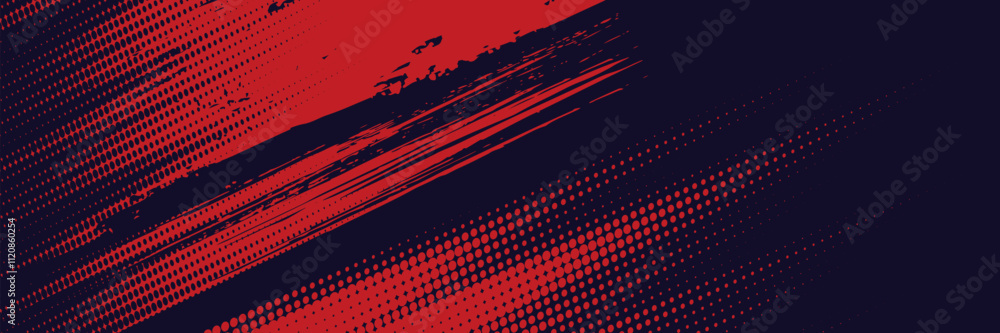 Poster halftone dots red and blue color pattern gradient grunge texture background. vector