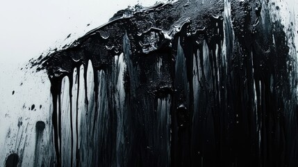 Dripping black paint or oil texture creating a dramatic and abstract visual background for artistic or industrial themes