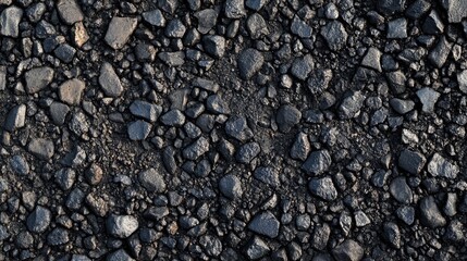 New asphalt tarmac texture featuring a detailed close-up of a highway road surface with various sizes of stones and a coarse finish.