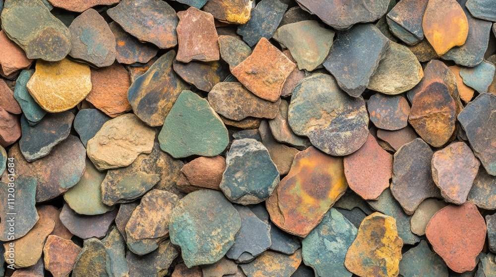 Poster colorful textured stones in various shapes and sizes creating a natural abstract background design f