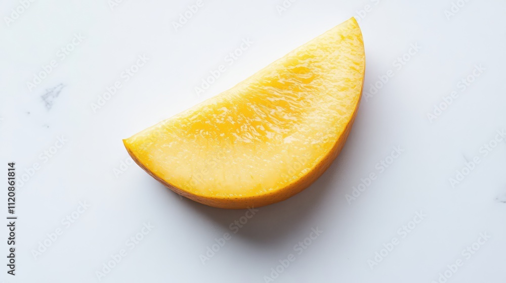 Poster mango slice displayed on a white background highlighting its vibrant color and texture perfect for f
