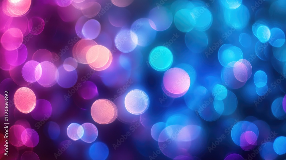 Aufkleber blurred abstract background of colorful bokeh lights in blue and purple hues creating a vibrant neon