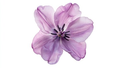 Naklejka premium Delicate purple tulip flower isolated on white background showcasing its intricate petals and vibrant colors for floral designs and decor.