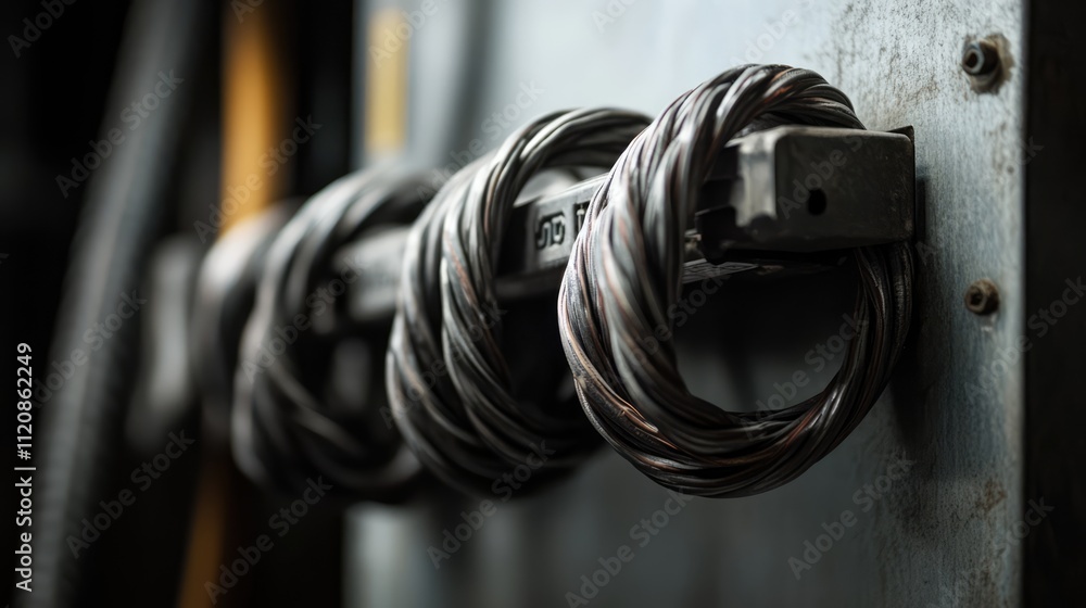 Poster close up of twisted electrical wires on a junction box highlighting the intricate details and connec