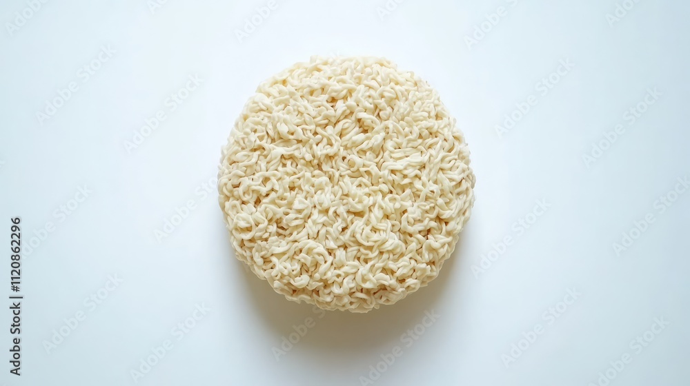 Poster instant noodles in a circular shape on a white background showcasing a minimalistic food concept for