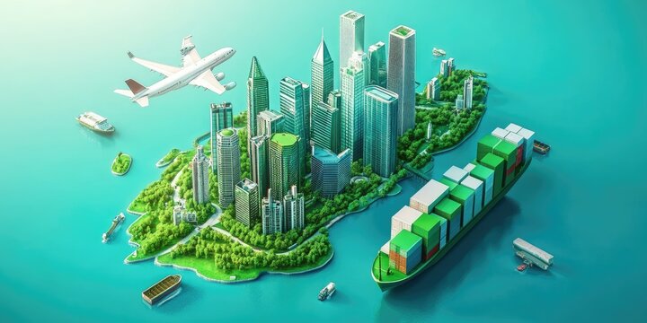 Green logistic or Sustainable transport. Sustainable global transport.