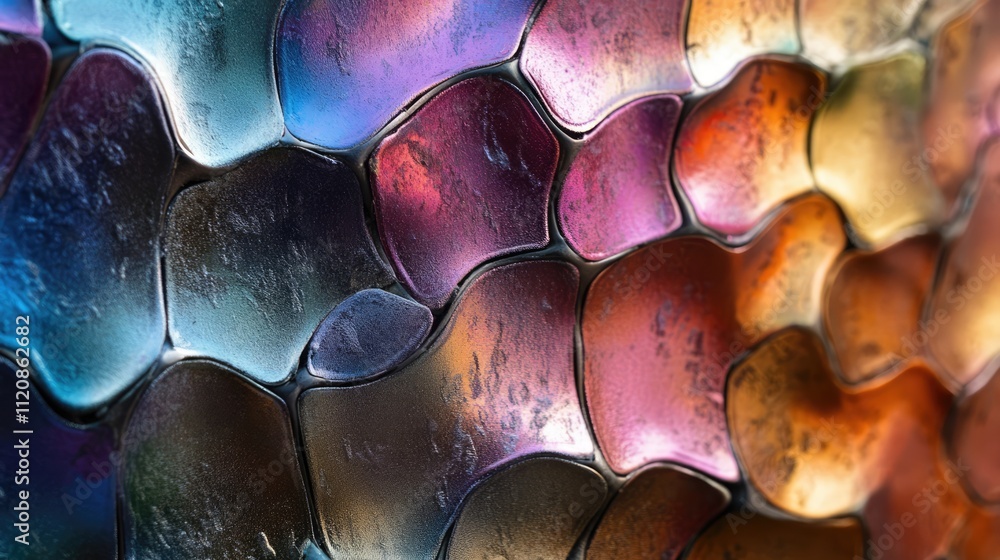 Poster colorful metallic abstract background with unique shaped surfaces highlighting texture and light ref