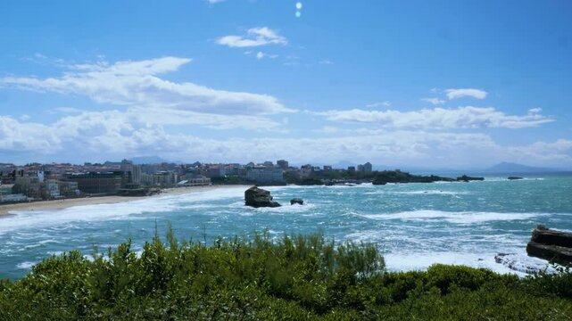 Coastal view of Biarritz on a sunny day with a beach and blue sea