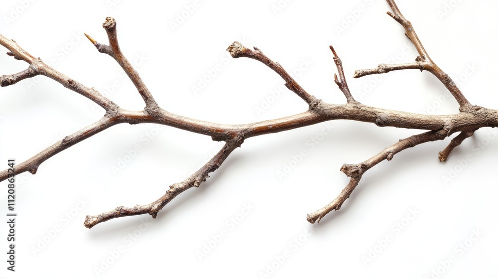 Poster macro shot of dried tree branches isolated on a white background showcasing natural textures and sha