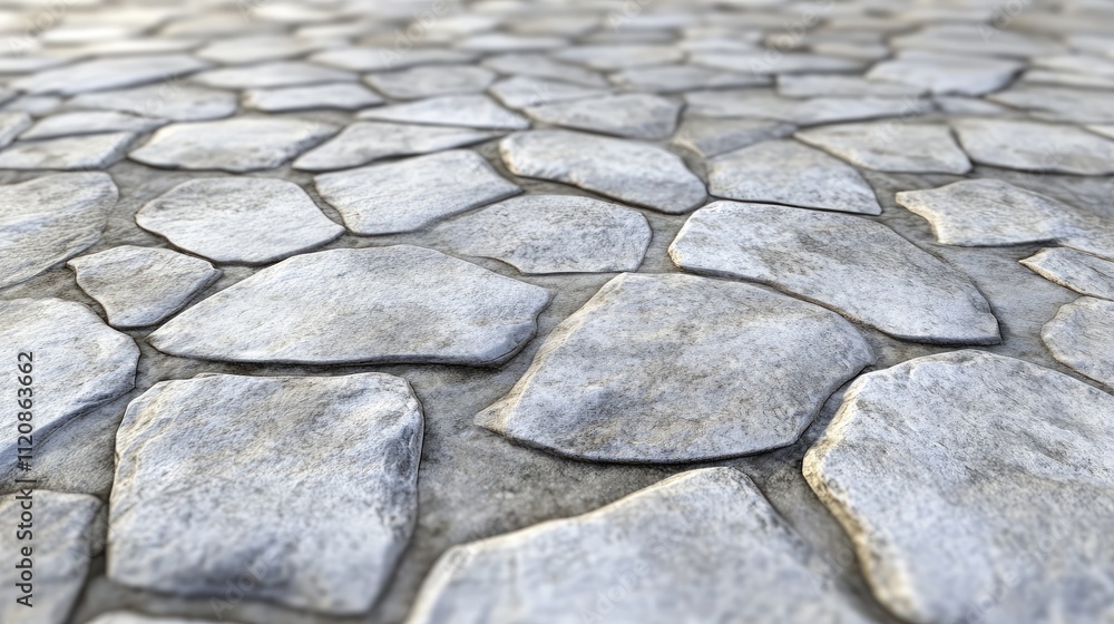 Poster Textured grey stone floor with irregular stones in a natural pattern, ideal for backgrounds and design projects.