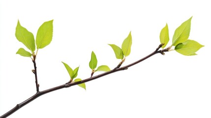 Fresh green spring leaves on a slender twig symbolizing rebirth and renewal in nature's cycle of life