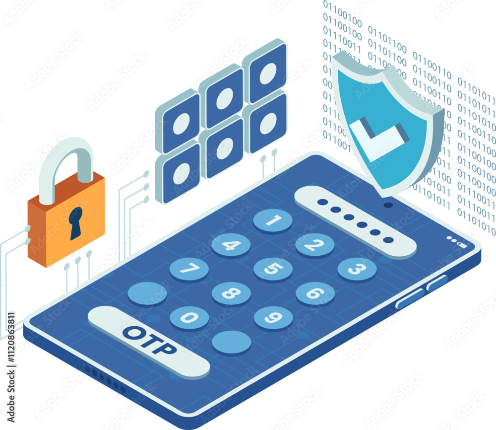 Poster isometric smartphone with otp security and digital encryption