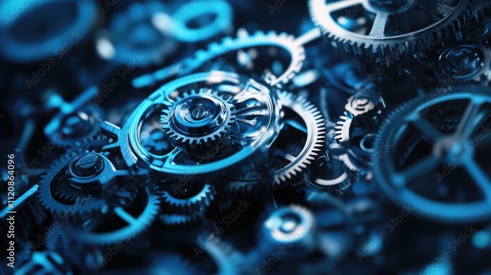 Poster mechanical gears in a detailed close-up showcasing optimization process in machinery and technology 
