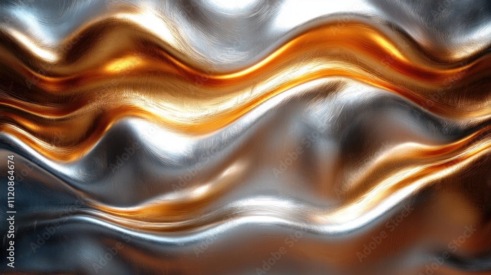 Aufkleber flowing metallic textures in silver and gold with elegant abstract wave patterns for luxury backgrou