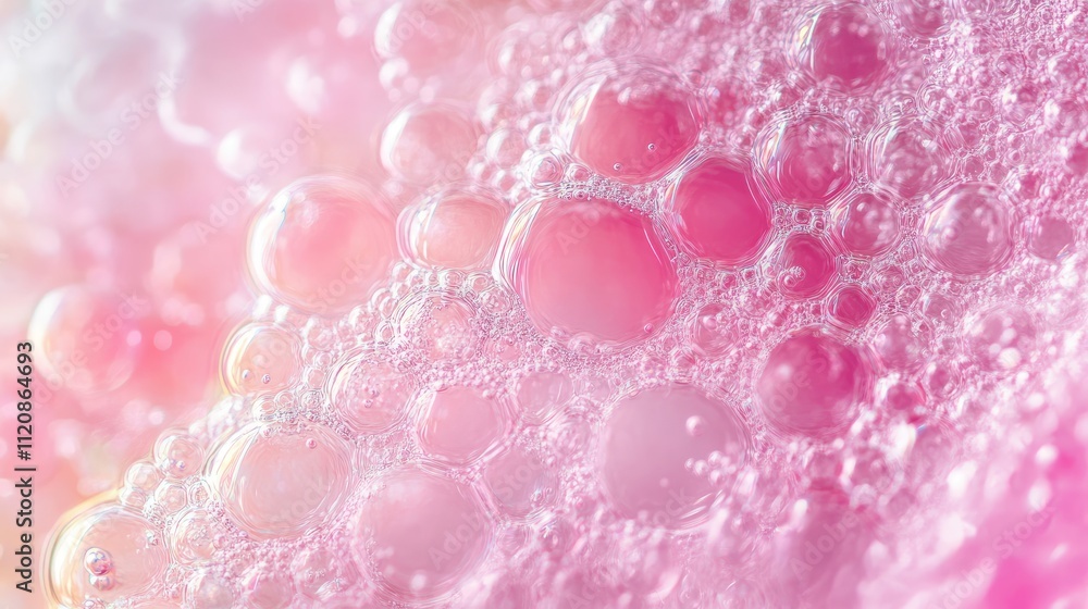 Poster macro close up of colorful soap bubbles resembling cellular structures and membranes in a scientific