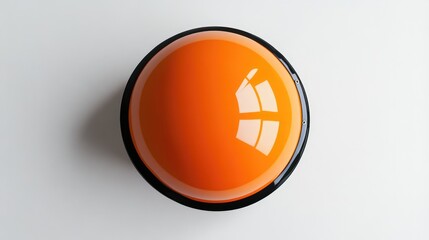Top view of an orange safety engineer helmet against a clean white background, featuring a glossy finish that reflects light, industrial, construction, equipment, safety gear.