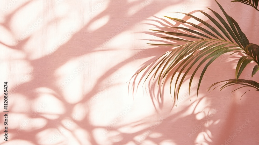 Poster tropical leaf shadows creating a beautiful overlay effect on a pink background enhancing the warmth 