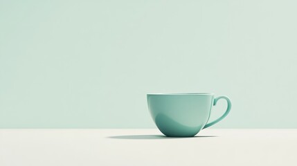 Fototapeta premium Minimalist teal cup against a light green backdrop showcasing simplicity and tranquility in beverage presentation.