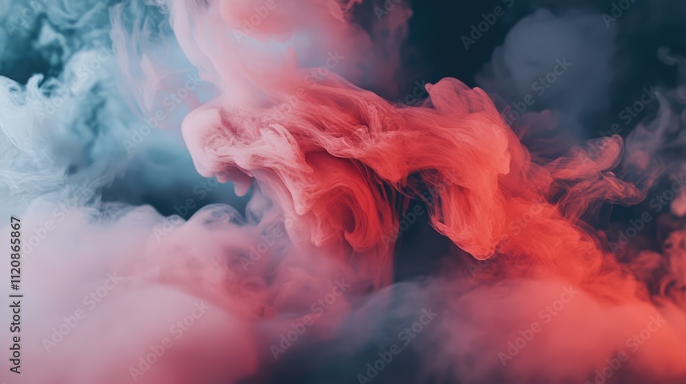 Poster mystical swirling red fog abstract composition with dark and light elements showcasing fluid smoke p