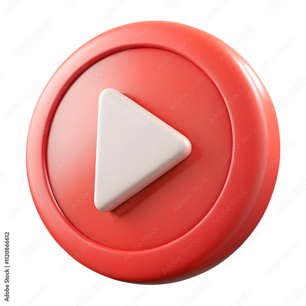 Canvas Prints red video play button 3d icon in cartoon plastic style minimal isolated on transparent white backgro