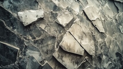 Detailed Close-Up of Textured Stone Surface in Mining Quarry Industrial Site Showing Layered Rock Extracted from Excavation Process