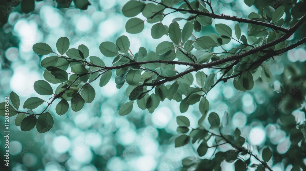 Poster soft light green bokeh background with foliage creating a serene nature atmosphere ideal for relaxat