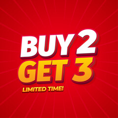 Red &lsquo;Buy 2 Get 3&rsquo; Limited-Time Offer Poster