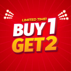Red &lsquo;Buy 1 Get 2&rsquo; Flash Sale Banner