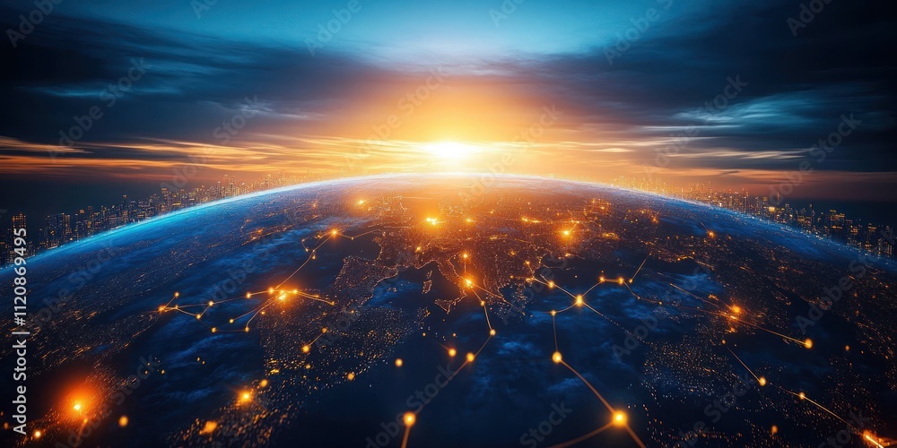 Aufkleber digital earth cyberpunk globe global connectivity network finance business telecom trading