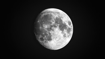 Fototapeta premium Full Moon Illuminating the Night Sky in Black and White A Serene Celestial View of Lunar Details and Texture