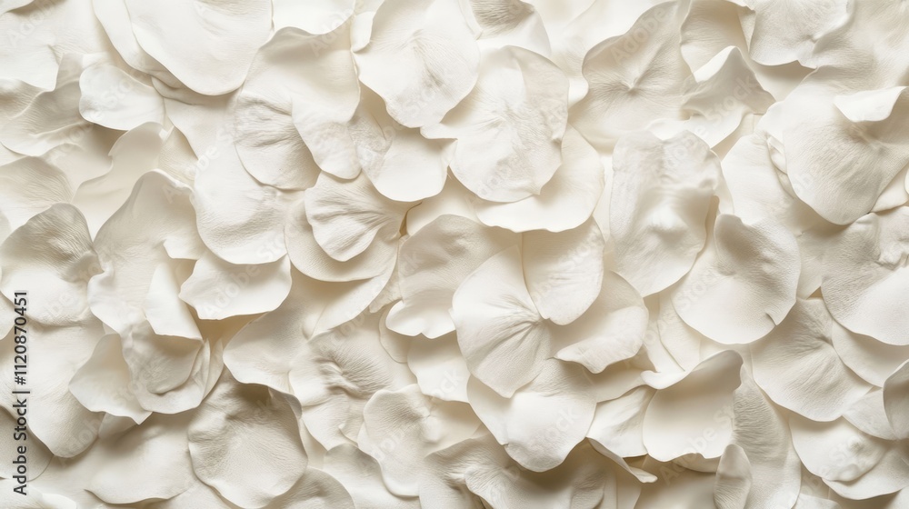 Poster close-up texture of white flower petals arranged in an overlapping pattern, creating a soft and deli