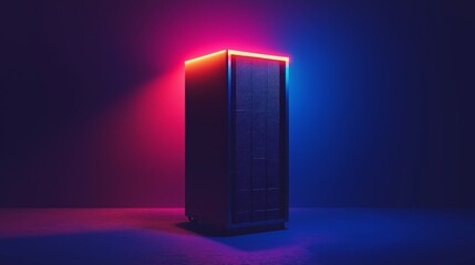 Dedicated Server Rack Standing Alone in a Dark Room for Tech Concept