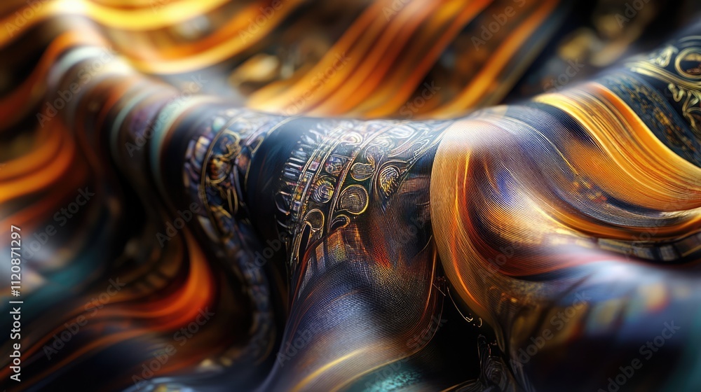 Poster colorful flowing fabric with intricate patterns creating a luxurious and elegant visual texture suit