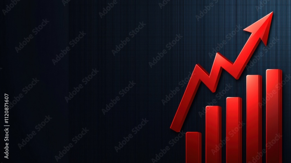 Poster a red upward trend graph on a dark background symbolizing growth and progress in metrics or finance.