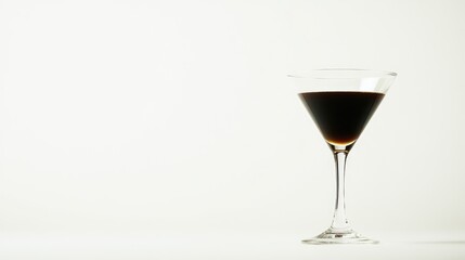 Fototapeta premium Elegant espresso martini served in a classic glass on a minimalist white background showcasing its rich color and inviting texture.