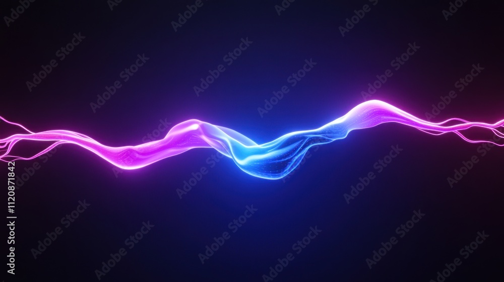 Poster abstract wave of pink and blue light creating a dynamic visual effect.