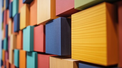 Fototapeta premium Colorful abstract design of painted acoustic panels used as a modern background in interior decor or soundproofing environments