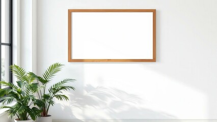 Modern Home Decor: Blank Frame Mockup with Tropical Plants and Natural Light