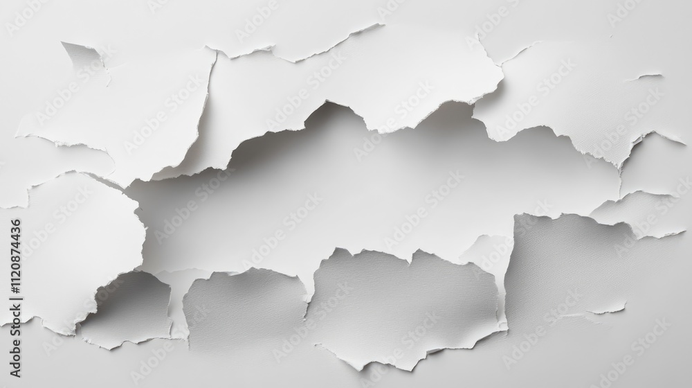 Poster torn white paper texture with ragged edges on a plain background for creative design and artistic pr