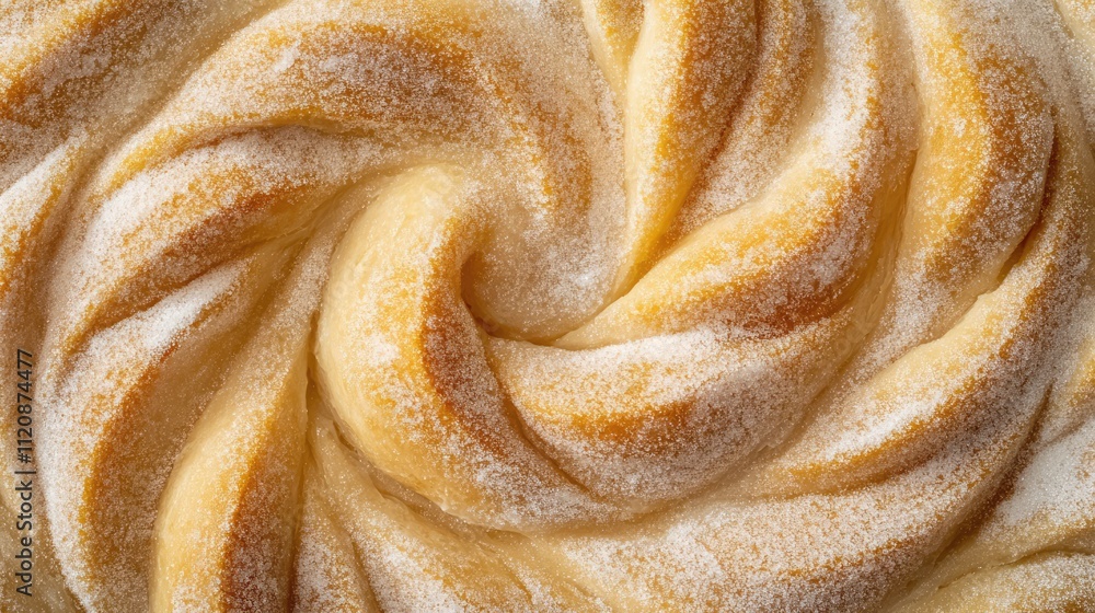 Poster overhead view of a sugar-coated swirl donut highlighting its glossy texture and inviting sweetness p