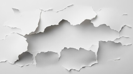 Fototapeta premium Torn white paper texture with ragged edges on a plain background for creative design and artistic projects